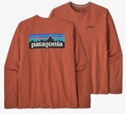 Patagonia Men's Long Sleeve P-6 Logo Responsibili-Tee -Chic Fit Wear Shop 27647 QUARTZ CORAL l